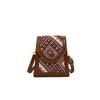 Bolsa transversal estilo étnico ocidental para celular 2024 outono e inverno nova bolsa quadrada pequena retrô bolsa de ombro de cor contrastante da moda