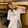 Verão novo comprimento médio feminino camiseta de manga curta algodão solto moda cartoon impresso plus size top cross-border Amazon