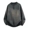 Transfronteiriço 2026 Inverno Novo Tamanho Grande Moda Listrado Gola Redonda Casual Tricô Grosso Suéter Masculino Top Tendência