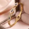 Pulsera de Acero Inoxidable Europea y Americana Lujo Ligero Ojo del Diablo Incrustada con Pedrería Nicho Sensación de Alta Gama Pulsera de Acero de Titanio para Mujer