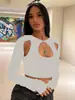 Camiseta Top Corta de Calle de Color Puro con Cuello Redondo y Mangas Largas con Corte que Muestra el Ombligo, Novedad Caliente de Primavera y Verano de Aliexpress Europeo y Americano