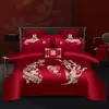 Conjunto de cama de quatro peças para casamento em algodão de fibra longa de luxo, 100% algodão, algodão puro, capa de edredom bordada para casamento, lençol de baixo e fronhas, novo conjunto de cama de seis peças para casamento