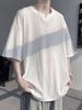 Playera de manga corta de seda de hielo con cuello en V color trigo para hombre, verano, delgada, sencilla, moderna, manga corta, holgada, casual