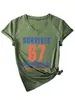 Sobreviveu 67 mano estação europeia ebay amazon moda personalidade divertido feminino gola V manga curta camiseta