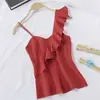 Pillow Crane Branco 2026 Feminino Fino Verão Novo Sexy Acabamento com Babado Pequeno Camisola Colete de Tricô Roupa Íntima Curto