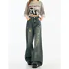 Jeans acampanados rasgados retro americanos para mujer, delgados de verano de cintura alta, holgados, adelgazantes, fluidos, de pierna ancha, hasta el suelo