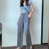 Calça Wide Leg Brilhante Céu Estrelado Personalizada para Mulheres Nova Chiffon Plissada Seda de Gelo Verão Fina Solta Reta Drapeada