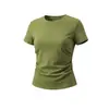 Camiseta Básica de Manga Corta Versátil de Color Sólido para Mujer Heyhenry de Verano, Corte Ajustado, Ceñida a la Cintura, Cuello Redondo