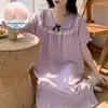 Estilo Novo Verão 2026 Chemise de Algodão Nuvem Bordada Tecida de Manga Curta para Mulheres com Bojo Estilo Princesa Roupa de Casa Vestido Longo
