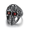 Anel punk masculino de aço titânio com joia de moda transfronteiriça AliExpress retrô olho vermelho strass cabeça de fantasma caveira
