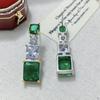 Pendientes de circonita con diamantes de imitación de esmeralda de imitación para mujer, de estilo europeo y americano, sencillos, ligeros y de lujo, con alto contenido de carbono.