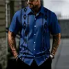 Camisa Masculina de Manga Curta Retro Europeia e Americana Moda Cruzada Camisa Jacquard Camisa de Manga Curta de Verão Casual Europeia e Americana Vazada