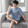 Pijama Masculina Verão Modal Fina Manga Curta Shorts Fresca Gola Redonda Pulôver Roupa de Casa Solta Tamanho Grande Conjunto
