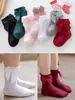 Meias de Algodão para Primavera, Outono e Inverno com Laço Grande Estilo Pequena Princesa Lolita Palácio Meias Curtas Bebê Rosa Fofo Menina