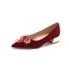 3333H-046 salto baixo camurça bico fino vermelho salto alto sapatos festivos para casamento sapatos para banquete sapatos femininos confortáveis elegantes