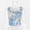 Camisola de Verano 2025 Nueva con Estampado de Tinta Vacaciones en la Playa Moda Top Corto Sin Mangas
