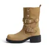 Botas de Couro Genuíno Aumento de Altura Interna Salto Bloco Dupla Utilização Cor Maillard Aumento Botas Martin Femininas 2026 Outono/Inverno Novo Solado Grosso Botas Curtas
