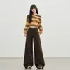 Jeans de Pierna Ancha de Terciopelo Marrón Retro Maillard Naranja Infantil para Mujer, Holgados, Adelgazantes y que Cubren la Figura, Pantalones Rectos Versátiles