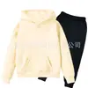 Conjunto de Moletom com Forro de Lã para Meninos e Meninas Outono e Inverno Conjunto de Duas Peças com Capuz Calça de Moletom de Manga Longa para Crianças