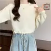 Suéter Pequeño de Color Sólido Estilo Coreano Simple Relajado para Mujer, Moda Pulóver Holgado con Cuello Redondo y Cordón, Transfronterizo Primavera 2026