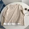 Maillard Contraste de Cor Malha Falso Duas Peças Camiseta de Manga Comprida Feminina Início do Outono Slim-fit Curto Lã Base Camisa Top Trendy