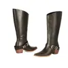 Botas femininas de salto alto para outono e inverno, botas de couro de cano alto e bico fino transfronteiriças, cor sólida, comércio exterior, tamanhos grandes, botas de montaria femininas versáteis