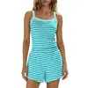 Conjunto de dos piezas de verano 2026 a rayas con tirantes y shorts, transfronterizo europeo y americano para mujer, ropa casual para el hogar, adecuado para usar al aire libre, estilo vacacional