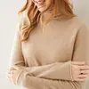 Suéter de peça única 100% cashmere sem costura para mulheres, novo estilo outono e inverno, gola alta, em camadas, com bordas enroladas, camada base