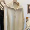 Suéter de punto para mujer 100% lana de seda, cuello alto, medio abierto, suéter de punto con temperamento para mujer, manga larga, adelgazante