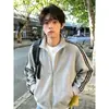 Chamarra casual deportiva a rayas azules 2026 para hombres y mujeres, sudadera de otoño con cierre y cuello alto, prenda exterior holgada estilo juvenil