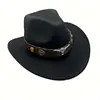 Sombrero de Fieltro de Ala Enrollada de Vaquero Occidental, Superventas Transfronterizo, Sombrero de Fieltro de Lana para Todas las Estaciones, Sombrero de Jazz Unisex de Ala Curva