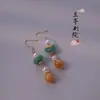 Nuevos Pendientes Largos de Grava Colorida Estilo Chino Pendientes de Botón Retro Francés Hechos a Mano Pendientes de Borla de Temperamento Elegante de Nicho