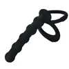 Tapón anal de próstata unisex con doble anilla de silicona y cuentas posteriores. Suministros sexuales para adultos.