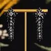Brincos de Borla Longa Folha Simples de Alto Padrão Estilo Japonês e Coreano Microincrustados com Zircônia Brincos de Borla Folha Gota Olho de Cavalo Feminino