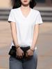 Camiseta Blanca Pequeña Tres Pruebas Verano Nuevo Amoníaco Líquido Algodón Puro Manga Corta Mujer Cuello en V Color Sólido Camisa Fresca Holgada Adelgazante Camisa Blanca de Media Manga