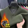 Nova blusa de moletom forrada com fleece estilo chinês para outono e inverno para homens, tecido térmico dupla face amigo da pele, gola alta, manga longa, camiseta de camada base quente