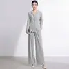 Conjunto de terno feminino Miyake: blazer elegante e calça reta solta, adequado para o trajeto diário profissional e uso casual, conjunto versátil de duas peças