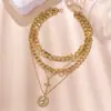 Conjunto de Colar com Fecho de Moeda Embutido Estilo Hip-Hop Cuban Chain Personalizado Multicamadas Fecho Ot Corrente para Clavícula Design Old Money