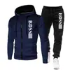 Ropa Deportiva con Capucha y Cremallera para Hombre, Traje de Sudoración Casual de Marca Tendencia con Estampado, Nuevo para Otoño e Invierno 2025, Transfronterizo