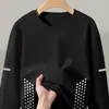 Camiseta de manga larga para hombre de color liso Sorona, versátil, corte holgado, cuello redondo, para primavera y otoño, top casual moderno