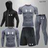 Traje esportivo transfronteiriço masculino para fitness, calça legging de secagem rápida, seda gelada, equipamento de corrida, traje para corrida matinal, traje de treino para basquete, atletismo