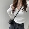 Camiseta de Manga Larga Corta Estilo Chica Picante Americana para Mujer, Estilo Puro Deseo Sexy de Otoño e Invierno, Top Camiseta Base Ajustado