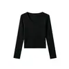 92% Algodón 230g 40s Hombro Normal Cuello en V Para Superponer Corte Delgado Manga Larga Camiseta Otoño e Invierno Estilo Básico Elástica Capa Base
