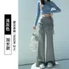 Pantalones acampanados de encaje de dos piezas falsas para mujer, pantalones casuales versátiles de cintura alta para otoño e invierno, pantalones anchos de pierna ancha de longitud hasta el suelo en capas