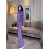 Conjunto de Dos Piezas para Mujer, Sudadera con Cremallera de Aroma Pequeño Morado Elegante de Alta Gama para Primavera y Otoño, Pantalones Rectos Deportivos Casuales