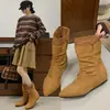 Botines ajustados de encaje y terciopelo estilo postapocalíptico para mujer 2026 nuevo otoño botines cortos arrugados con tacón oculto botas de cowboy western