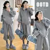 Nueva Colección Otoño/Invierno 2026: Elegante Conjunto Casual de Maternidad Grueso de Mezcla de Lana Gris Claro