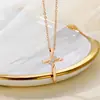 Collar Hecho de Acero Inoxidable Que No Se Desvanece, Estilo para Mujer, Joyería con Colgante de Cruz Incrustada de Diamantes de Lujo Ligero, Joyería de Acero Inoxidable a la Moda