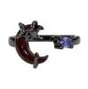 Anillo de Luna Corazón Estilo Gótico Oscuro Circonita Mariposa Punk Nicho Versátil Elegante Retro Anillo Apilable para Mujeres