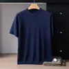 Estilo Nuevo Primavera y Otoño 2026 Cómoda Versátil Seda Cachemira Manga Corta Hombre Cuello Redondo Color Sólido Camiseta de Punto Casual Media Manga